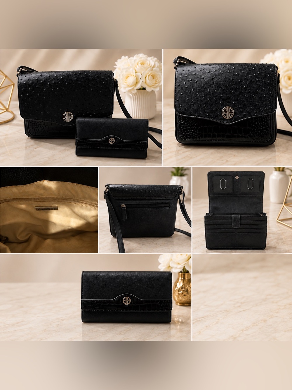 Gianni Bernini Black Crossbody Bag and Wallet Set
